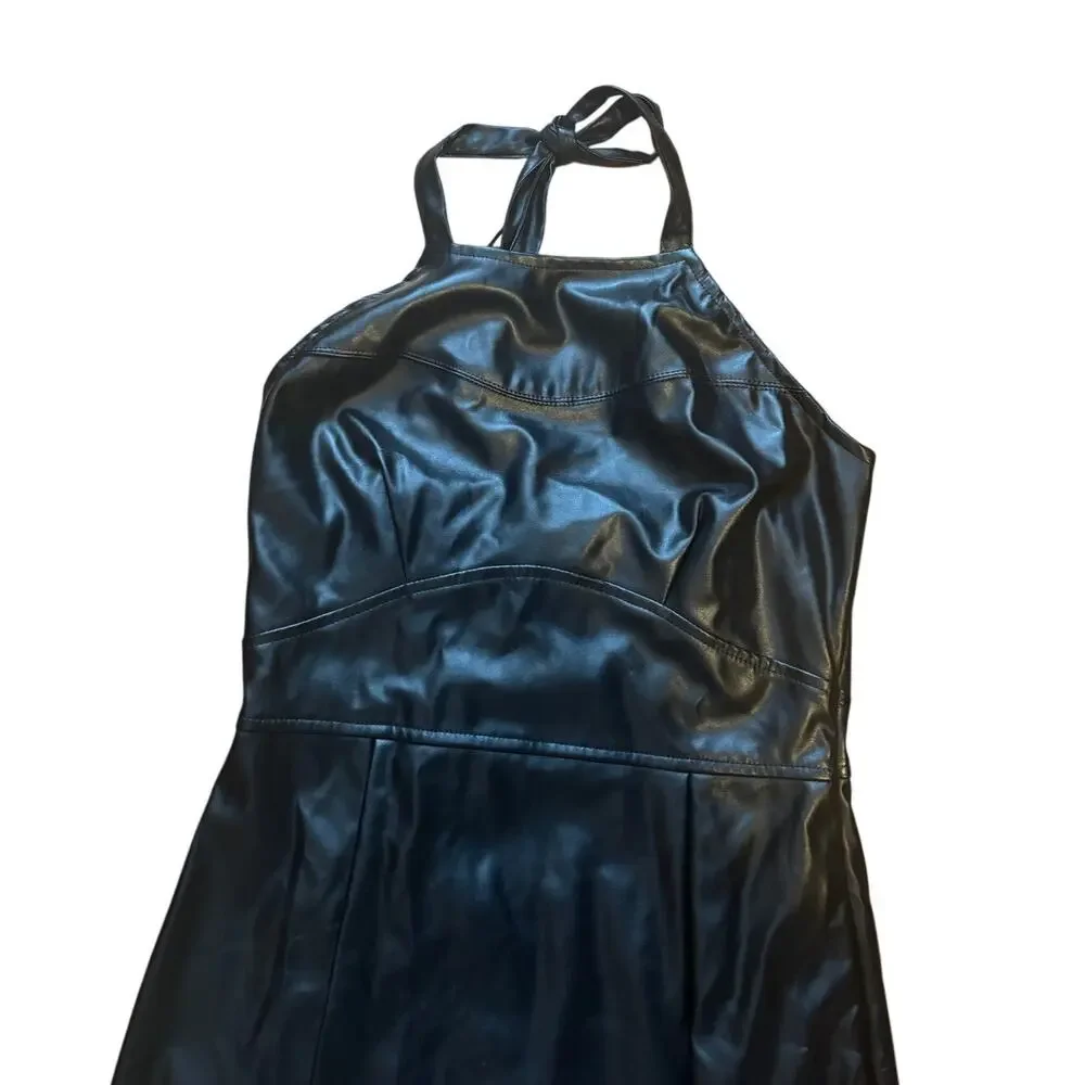 NWT Free People Lost + Wander Onyx Midi Dress Vegan Leather Moto Black Goth